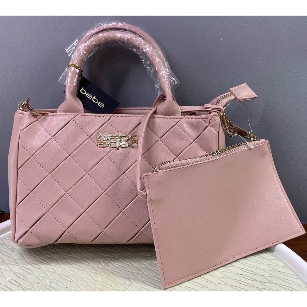 Bebe Everett Women Small Satchel Bag W/pouch Pink Quilted Soft Purse 6x9x4" NWT